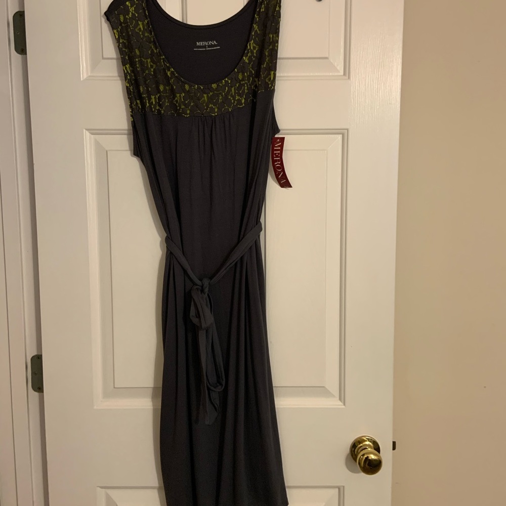 Gray and lime green midi dress